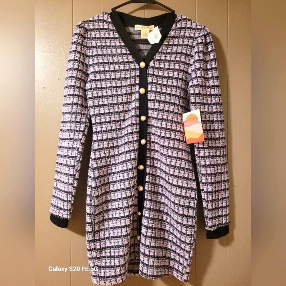 Heart & Moon Women's Black and Lavender Tweed Dress Size Small